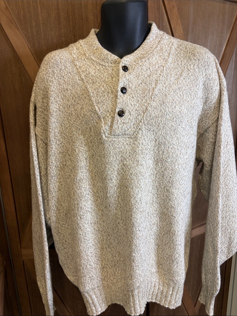 🇨🇦TIMBERBAY Wool Blend Henley Sweater Beige SIZE LARGE